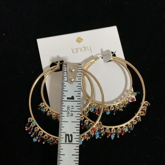 Kate Landry 2” double hoop w dangly glass beads pierced earrings from Macys - Picture 4 of 5